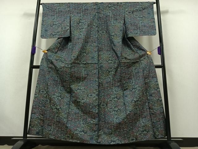 平和屋着物▽本場大島紬 単衣 草花文 正絹 逸品 AABB7724jh