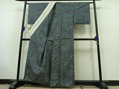 平和屋着物▽本場大島紬 単衣 草花文 正絹 逸品 AABB7724jh