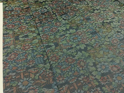 平和屋着物▽本場大島紬 単衣 草花文 正絹 逸品 AABB7724jh