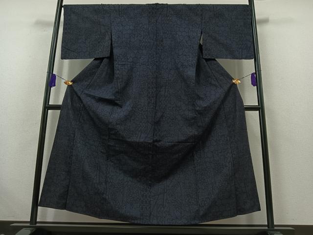 平和屋着物▽本場結城紬 重要無形文化財 単衣 80亀甲 草花文 正絹 逸品 AABB7725jh
