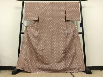 平和屋着物▽上質な小紋 単衣 型染め 草花文 鬼しぼ縮緬 正絹 逸品 AABB7726jh