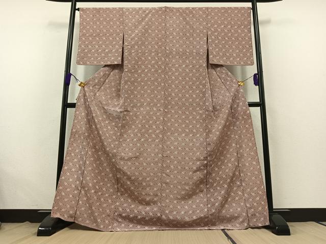 平和屋着物▽上質な小紋 単衣 型染め 草花文 鬼しぼ縮緬 正絹 逸品 AABB7726jh
