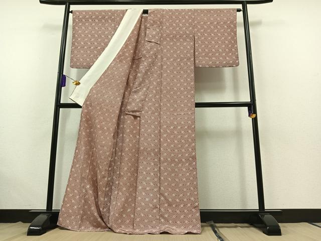 平和屋着物▽上質な小紋 単衣 型染め 草花文 鬼しぼ縮緬 正絹 逸品 AABB7726jh