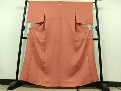 平和屋着物▽上質な色無地 単衣 真朱色 正絹 逸品 AABB7731jh