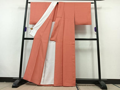 平和屋着物▽上質な色無地 単衣 真朱色 正絹 逸品 AABB7731jh