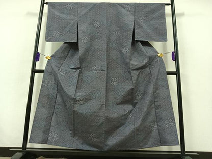 平和屋着物▽上質な紬 単衣 吉祥花菱文 正絹 逸品 AABB7732jh