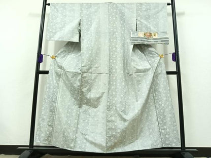 平和屋着物▽本場大島紬 白大島 単衣 花唐草文 藤絹織物謹製 正絹 逸品 AABB7734jh