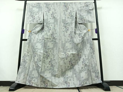 平和屋着物▽本場大島紬 白大島 単衣 7マルキ 草花文 正絹 逸品 AABB7735jh