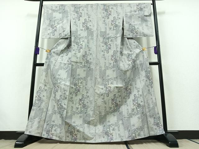 平和屋着物▽本場大島紬 白大島 単衣 7マルキ 草花文 正絹 逸品 AABB7735jh