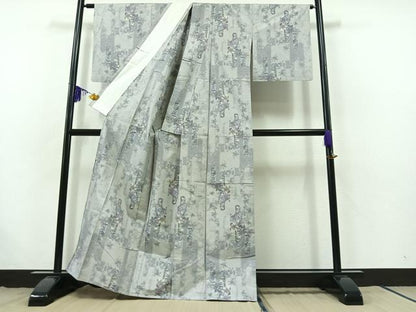 平和屋着物▽本場大島紬 白大島 単衣 7マルキ 草花文 正絹 逸品 AABB7735jh