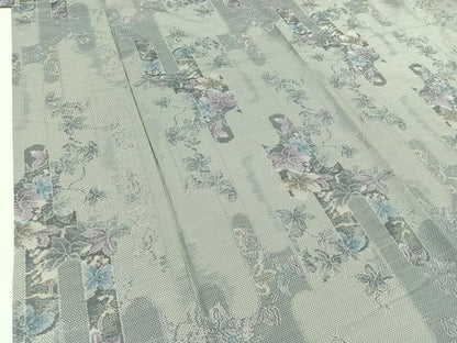 平和屋着物▽本場大島紬 白大島 単衣 7マルキ 草花文 正絹 逸品 AABB7735jh