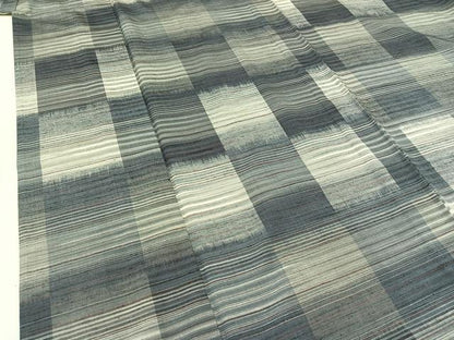 平和屋着物▽上質な紬 単衣 市松文様 正絹 逸品 AABB7736jh