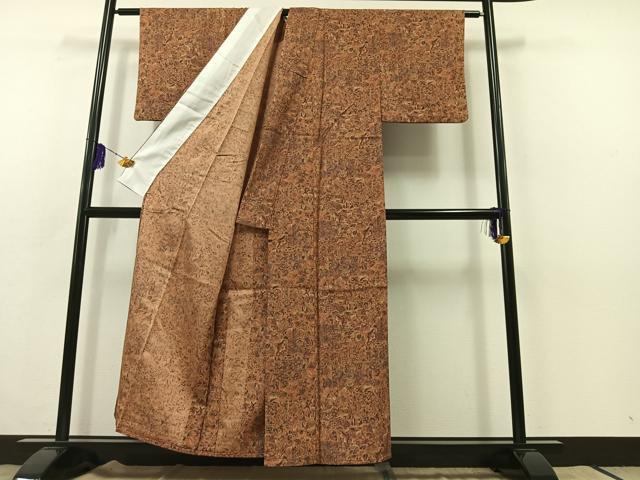 平和屋着物▽上質な小紋 単衣 更紗花文 正絹 逸品 AABB7737jh