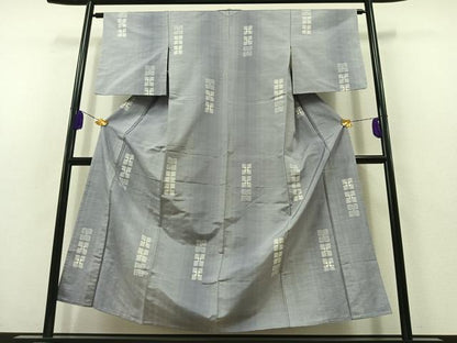 平和屋着物▽上質な紬 単衣 花菱文 正絹 逸品 AABB7738jh
