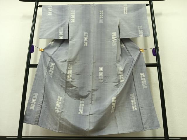 平和屋着物▽上質な紬 単衣 花菱文 正絹 逸品 AABB7738jh
