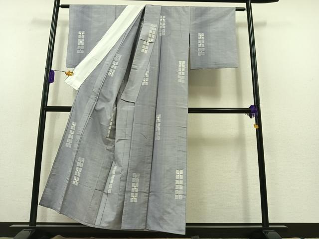 平和屋着物▽上質な紬 単衣 花菱文 正絹 逸品 AABB7738jh