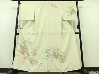 平和屋着物▽訪問着 単衣 友禅 花車文 正絹 逸品 AABB7739jh