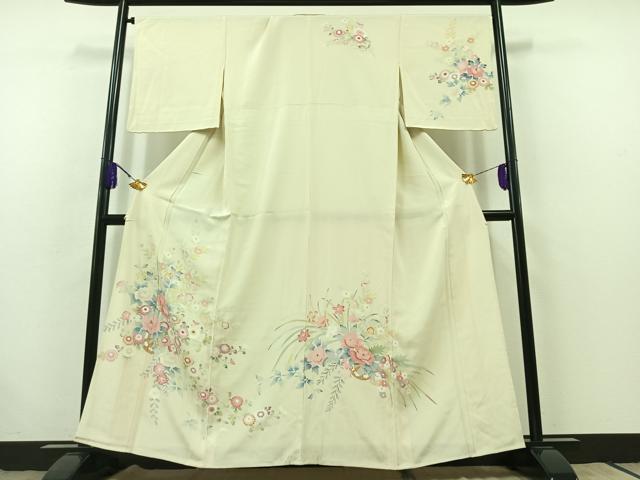 平和屋着物▽訪問着 単衣 友禅 花車文 正絹 逸品 AABB7739jh