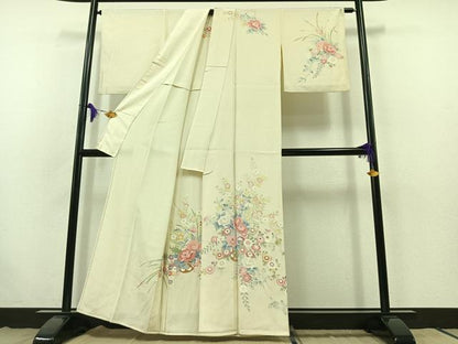 平和屋着物▽訪問着 単衣 友禅 花車文 正絹 逸品 AABB7739jh