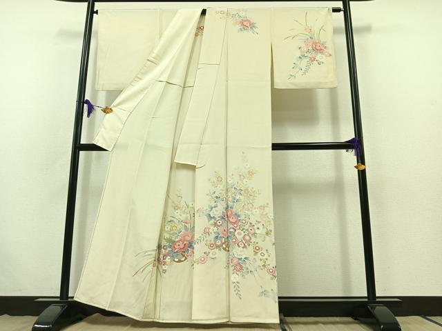 平和屋着物▽訪問着 単衣 友禅 花車文 正絹 逸品 AABB7739jh