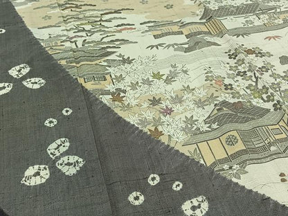 平和屋着物▽染織の名門　しょうざん　生紬　訪問着　単衣　風景花文　金彩　正絹　逸品　AABB7744jh