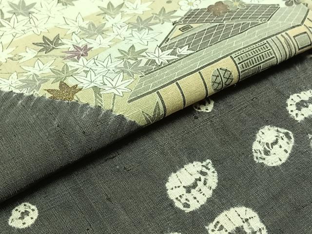 平和屋着物▽染織の名門　しょうざん　生紬　訪問着　単衣　風景花文　金彩　正絹　逸品　AABB7744jh