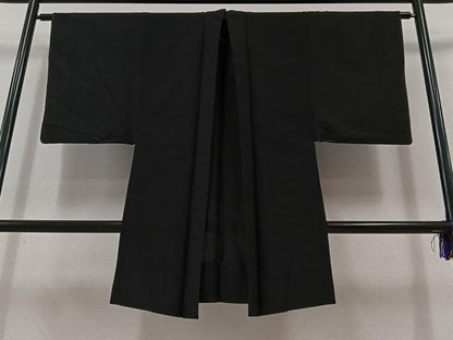 平和屋着物▽男性 長羽織 スリーシーズン 春夏秋 塵除け 濡羽色 鬼しぼ縮緬 正絹 逸品 AABB7745jh