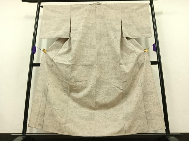 平和屋着物▽結城紬 単衣 100亀甲 草花文 正絹 逸品 AABB7747jh