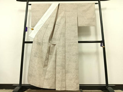 平和屋着物▽結城紬 単衣 100亀甲 草花文 正絹 逸品 AABB7747jh