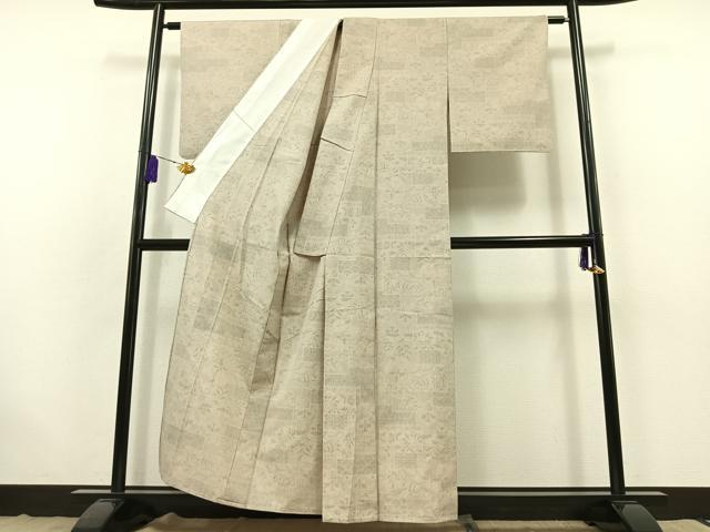 平和屋着物▽結城紬 単衣 100亀甲 草花文 正絹 逸品 AABB7747jh