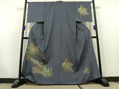 平和屋着物▽訪問着 単衣 風景文 金銀彩 正絹 逸品 AABB7748jh