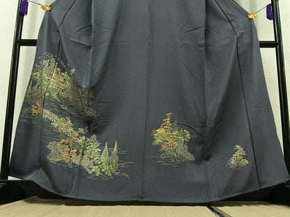 平和屋着物▽訪問着 単衣 風景文 金銀彩 正絹 逸品 AABB7748jh