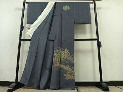 平和屋着物▽訪問着 単衣 風景文 金銀彩 正絹 逸品 AABB7748jh