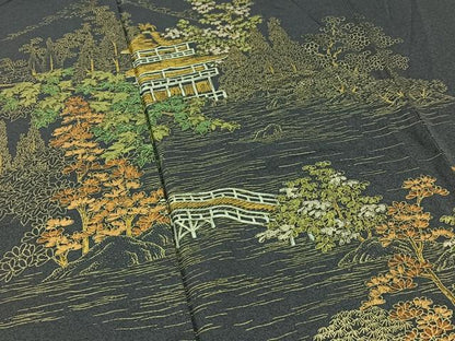 平和屋着物▽訪問着 単衣 風景文 金銀彩 正絹 逸品 AABB7748jh