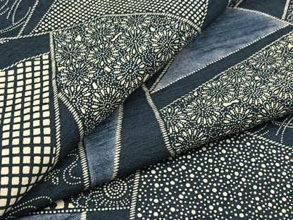 平和屋着物▽上質な紬 単衣 切嵌花文 正絹 逸品 AABB7749jh