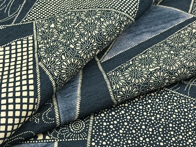 平和屋着物▽上質な紬 単衣 切嵌花文 正絹 逸品 AABB7749jh