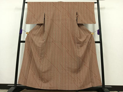 平和屋着物▽上質な小紋 単衣 縞 正絹 逸品 AABB7751jh