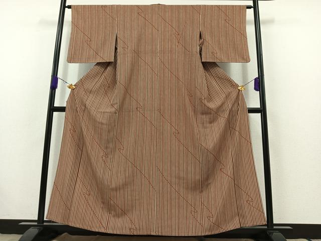 平和屋着物▽上質な小紋 単衣 縞 正絹 逸品 AABB7751jh
