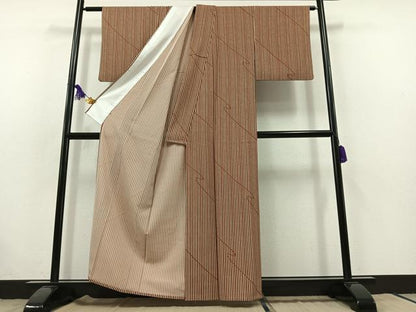 平和屋着物▽上質な小紋 単衣 縞 正絹 逸品 AABB7751jh