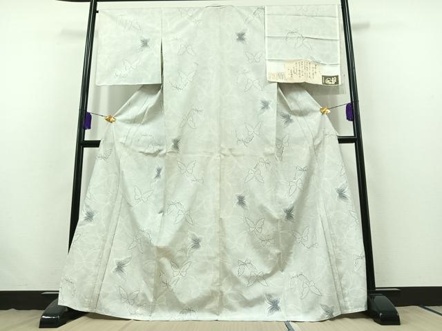 平和屋着物▽庭野鵬雪 本場大島紬 白大島 単衣 舞蝶文 証紙付き 正絹 逸品 AABB7752jh