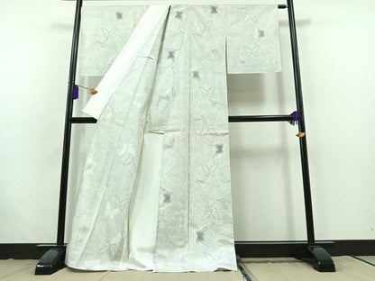 平和屋着物▽庭野鵬雪 本場大島紬 白大島 単衣 舞蝶文 証紙付き 正絹 逸品 AABB7752jh