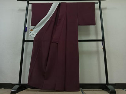 平和屋着物▽色無地 単衣 紫紺色 鬼しぼ縮緬 洗える着物 AABB7753jh