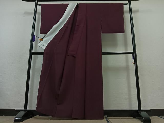 平和屋着物▽色無地 単衣 紫紺色 鬼しぼ縮緬 洗える着物 AABB7753jh