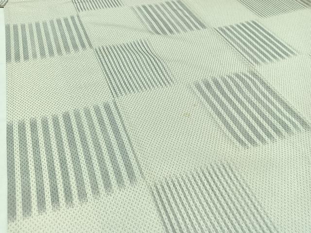 平和屋着物▽お召 単衣 市松文 正絹 逸品 AABB7755jh