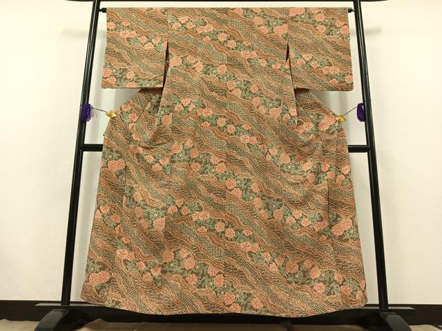 平和屋着物▽小紋 単衣 道長花文 鬼しぼ縮緬 洗える着物 AABB7757jh