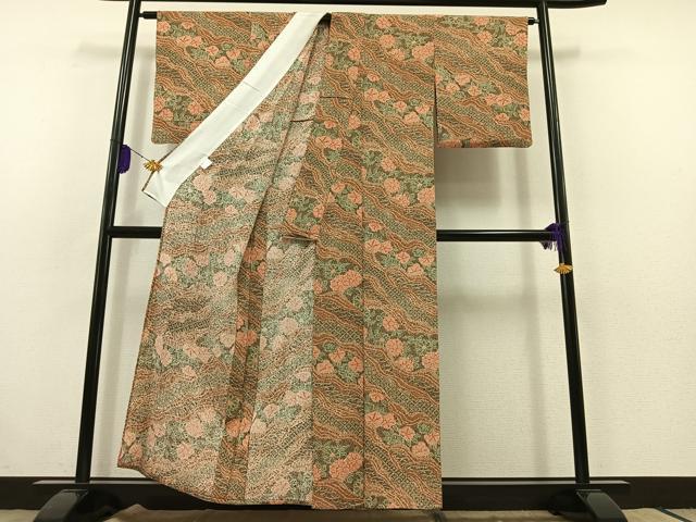 平和屋着物▽小紋 単衣 道長花文 鬼しぼ縮緬 洗える着物 AABB7757jh