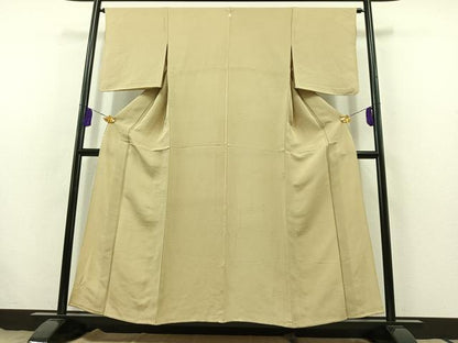 平和屋着物▽上質な色無地　単衣　草葉地紋　枯色　正絹　逸品　AABB7760jh