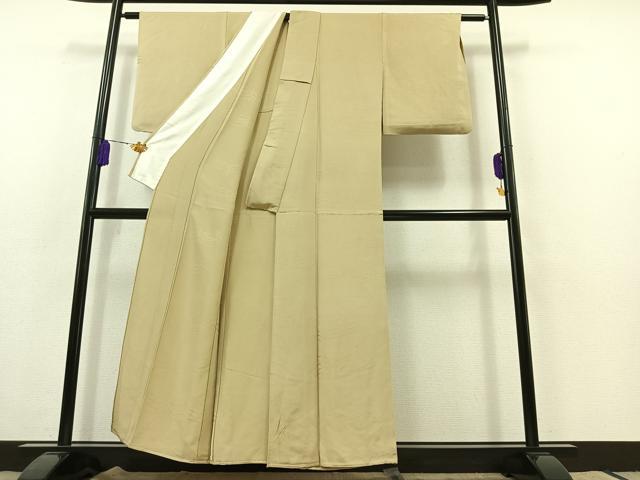 平和屋着物▽上質な色無地　単衣　草葉地紋　枯色　正絹　逸品　AABB7760jh