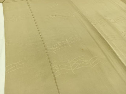 平和屋着物▽上質な色無地　単衣　草葉地紋　枯色　正絹　逸品　AABB7760jh