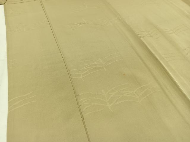 平和屋着物▽上質な色無地　単衣　草葉地紋　枯色　正絹　逸品　AABB7760jh